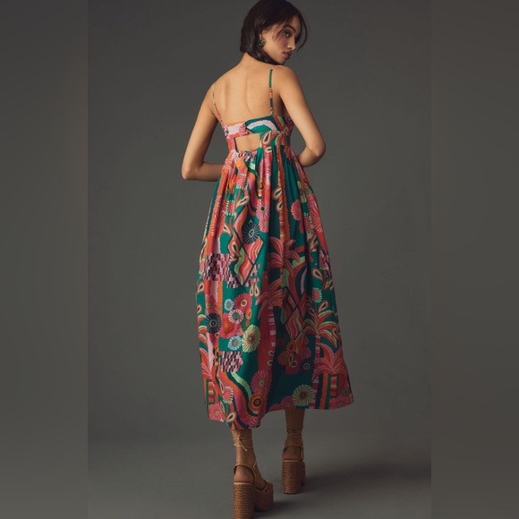 Farm Rio x Anthropologie Pleated Palm Midi Dress NWT Various Sizes - Picture 3 of 4